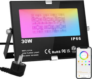 ChangM RGB LED Floodlight Spotlight Outdoor Spotlight 30W 4 Pack Bluetooth APP Control 16 Million Colors Smart LED Floodlight, IP66 Outdoor Spotlight Waterproof LED Floodlight, Garden Mood Lighting (Bluetooth 1 pack)