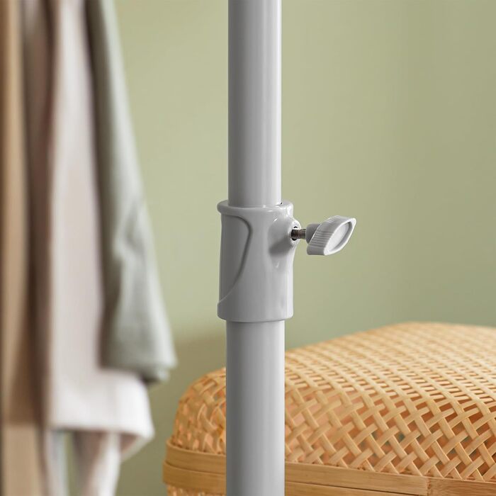 SoBuy KLS04-SCH Telescopic Clothes Rail with 5 Clothes Rails and 2 Baskets Telescopic Wardrobe System Adjustable Shelf System B (209-311) x H (200-285) cm (Light Grey)