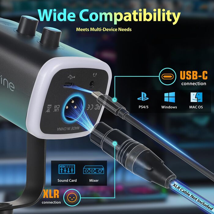 FIFINE XLR мікрофон з кріпленням, USB мікрофон для запису, геймінгу, YouTube, подкастів, конференцій, PS4/5, Mac, мікшера, звукової карти (AM8+BM63)