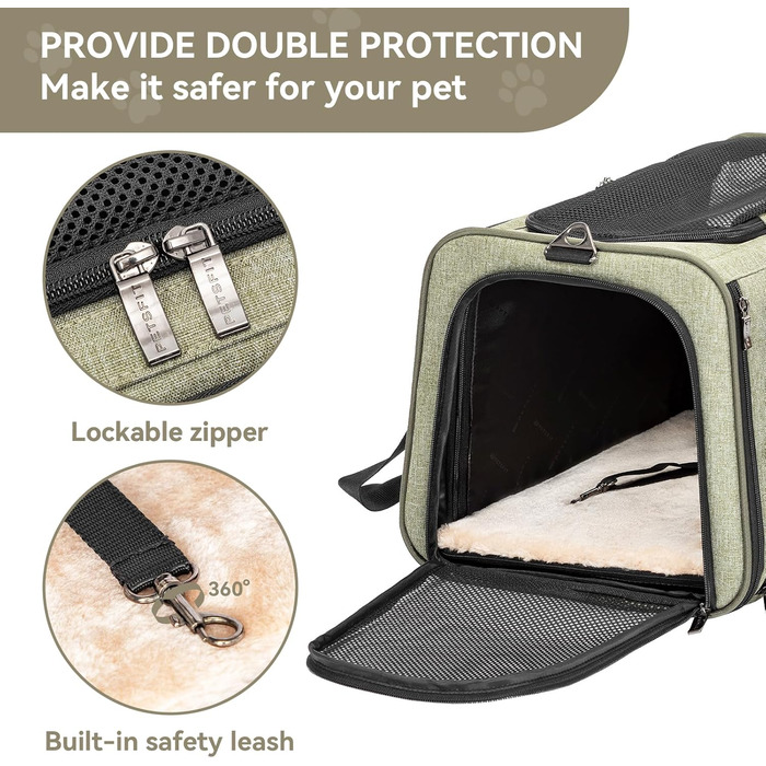 Транспортна сумка для кота Petsfit, схвалена авіаперевізниками, розширювана, зелена, розмір S