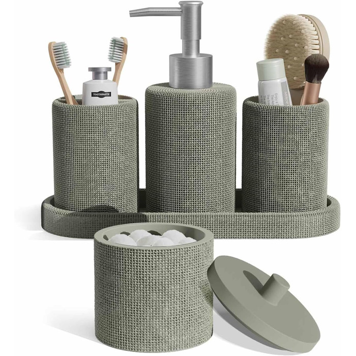 Набір аксесуарів для ванної кімнати Clara Clark – 5-Piece Set Salbeigrün (світло-зелений)