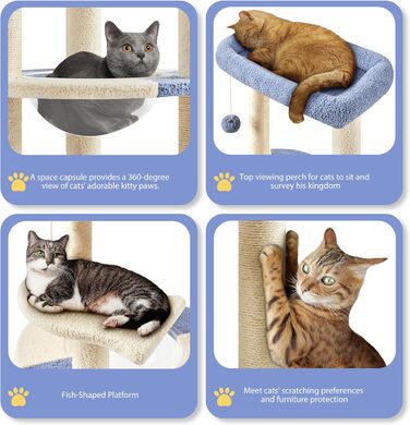 Yaheetech Cat Tree, Ocean Design Cat Tree, Cat Scratching Post, with Platform Space Capsule Sisal Pillars, Stable Climbing Tree for Cats, Blue/Beige