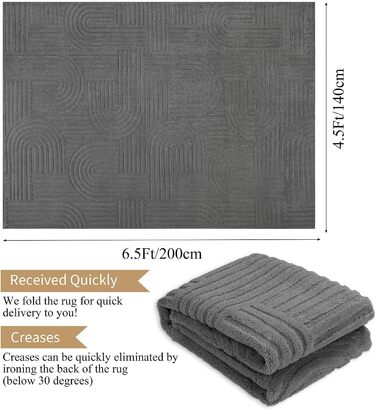 Килим для вітальні 160x230 см, великий пухнастий з коротким ворсом, миючий, сучасний, 3D ефект, антиковзаючий, для їдальні, кухні, спальні (140 x 200 см, сірий)