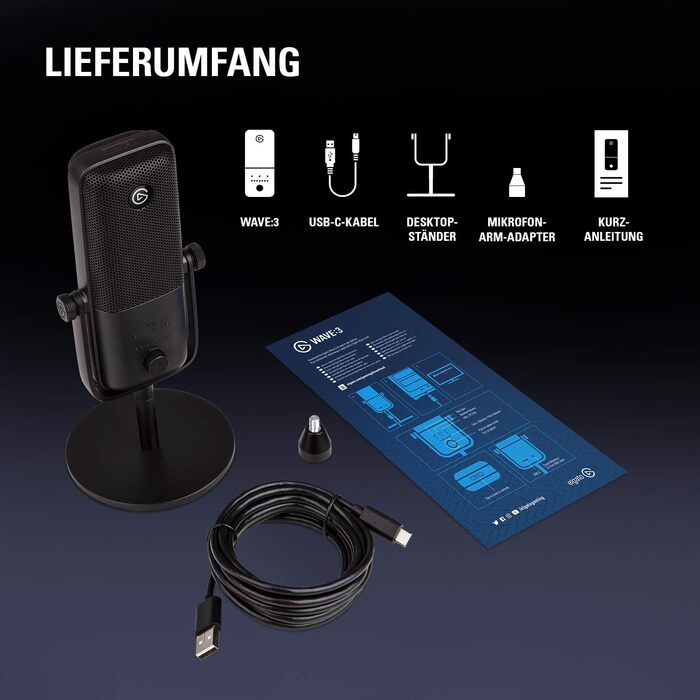 Elgato Wave:3 - Професійний USB-конденсаторний мікрофон для стрімінгу, подкастів, геймінгу та home office, безкоштовне програмне забезпечення для мікшування, плагіни звукових ефектів, захист від спотворень, Plug & Play, для Mac - PC мікрофон