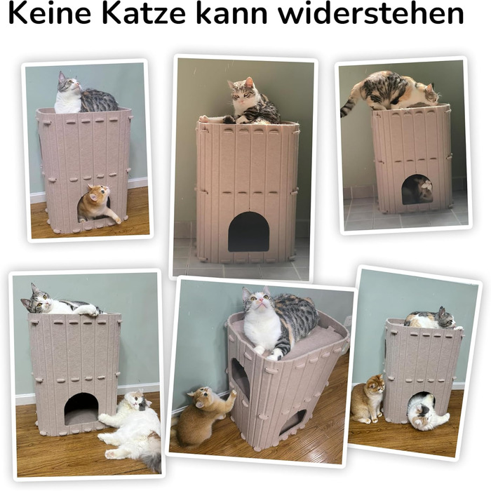 Cat Cave, Stable Cat Cave Made of High-Quality Felt, 3-Layer Indoor Cat House, Cat Cave for Sleeping, Playing and Hiding, Felt Cave Beige, 45 x 37 x 60cm, Large