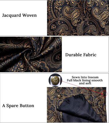 Костюмний аксесуар Dibangu: жилет, краватка, хустинка, запонки, лапільєрний шпилька (7 шт.) - Шовк, Пайслі, Чорний та золотий, XXL