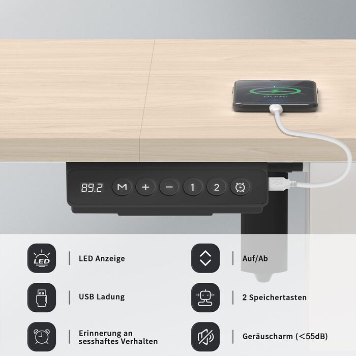 Регульований стіл Homall 140x60 см з USB-роз'ємом, комп'ютерний стіл для дому та офісу, ергономічний (білий)