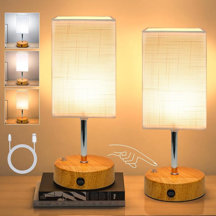 Нічна лампа Trumpets бездротова акумуляторна з сенсорним керуванням, регулювання яскравості, 3 колірні температури, бездротова USB-C 6000mAh, для вітальні, спальні (1 шт.)