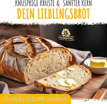 KAISERTAL 26cm Cast Iron Pot for Bread Baking + Proofing Basket - Seasoned Bread Baking Mold with Lid - Bread Pot for Baking - Bread Baking Pot, Bread Baking Set, Cast Iron Pot for Bread Baking, Bread Baking Accessories, Bread Form