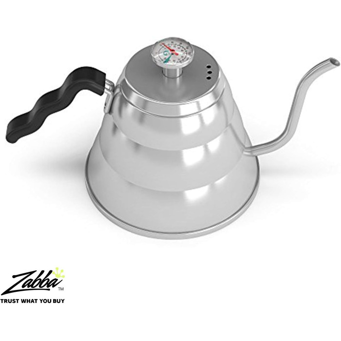 Чайник-гусячий носик Coffee Gator з термометром, 1 л, нержавіюча сталь, для плити, преміум-кавовий та чайний заливник з точним носиком, 4 чашки