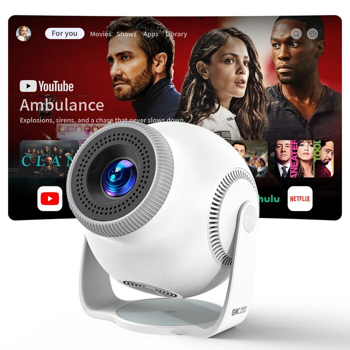 Міні проєктор Beamer TP360mini-400ANSI: 1080P Full HD, 480 ANSI Lumen, Android 14, WiFi 6, Bluetooth 5.4, 180° оберт, 4K декодування