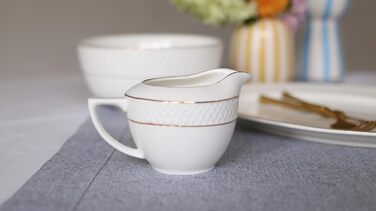 Wilmax Sugar Bowl + Milk Jug Set - 2-Piece - Porcelain Milk & Sugar Containers with Gold Pattern - White - Sugar Dispenser with Lid - Coffee Service for Milk Coffee Tea