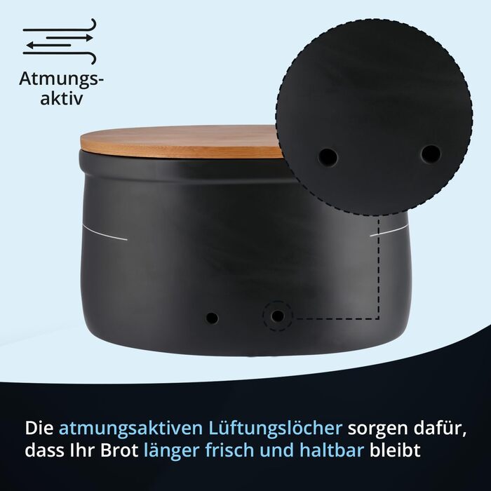 Набір контейнерів для зберігання KHG для кухні антрацитово-сірого кольору з дерев'яною кришкою, контейнери для продуктів з кераміки, з маркуванням, набір органайзерів для кухні, без пластику та світлонепроникні (хлібниця та маслобниця)