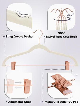 Набір вешалок для одягу HOUSE DAY, 20 шт, з кліпсами, ультратонкі, антиковзні, для штанів, економія місця (слонова кістка)