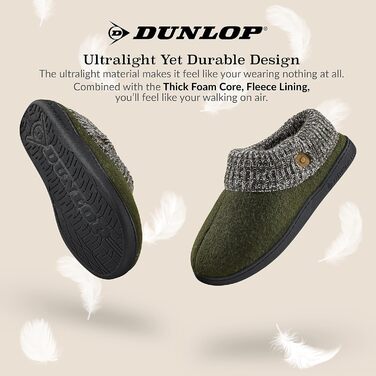 Чоловічі халапи DUNLOP з флісовою підкладкою Sherpa та піною Memory Foam, неслизькі тапочки для дому, 42 EU, хакі