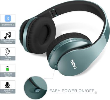 Bluetooth навушники TUINYO Over Ear з мікрофоном, HiFi стерео, складні, бездротові