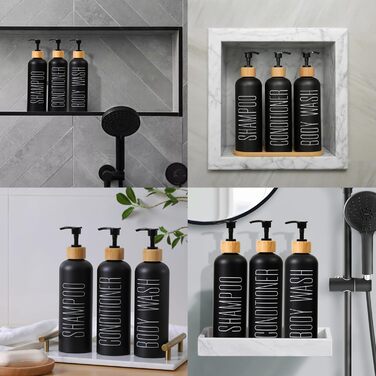 Набір дозаторів для шампуню, гелю для душу та мила, 500 мл, 3 шт, чорний пластик