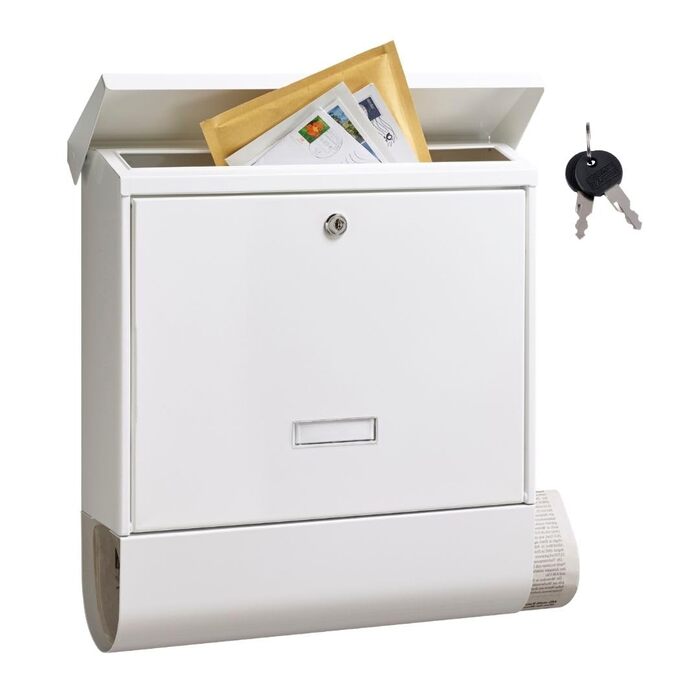 Поштовий ящик Burg-Wächter AMZ 2500 NI з газетницею та табличкою для імені, нержавіюча сталь, формат DIN C4, 2 ключі, білий