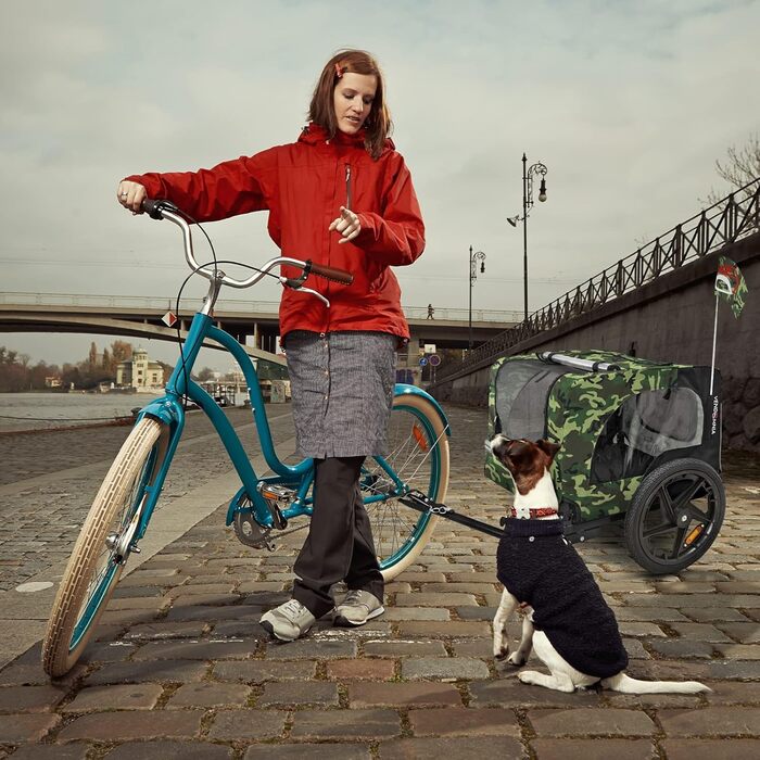 Фаркоп для собак на велосипед, велосипедний фаркоп для собак, з прапорцем та ременем, складаний та легкий у зберіганні в багажнику, кольори: червоний, пісочний, м'ятний, фіолетовий, військовий синій, військовий зелений