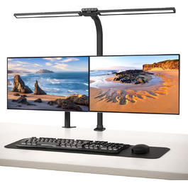 LED лампа для столу з кріпленням, 1800 люмен, подвійний наголовник, лампа-бар для монітора, 5 режимів кольору та 5 рівнів регулювання яскравості, лампа денного світла для офісу, дитячого столу, екрану, 24W, гнушкий «лебединий» шийка