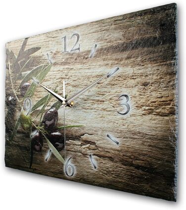 Designer wall clock made of stone (ceramic), size approximately 35x25cm, with a whisper-quiet movement (olive branch, quiet quartz movement)