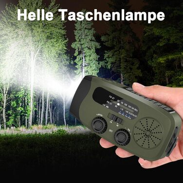 Радіо на механічній та сонячній енергії Notfall Kurbel Radio з Power Bank, USB, AM/FM, SOS-сигналом, ліхтариком - зелений