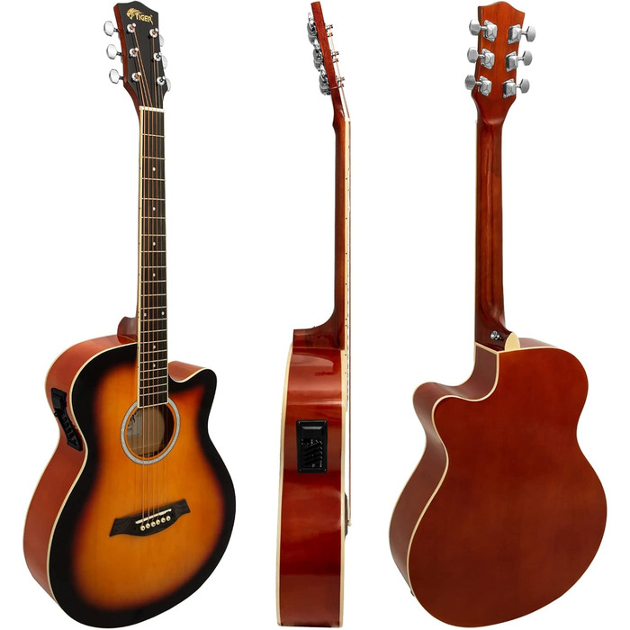 Електроакустична гітара TIGER ACG4-WH 4/4 для початківців з вбудованим 3-смуговим еквалайзером, комплектація: Gigbag, ремінь, запасні струни, білий колір