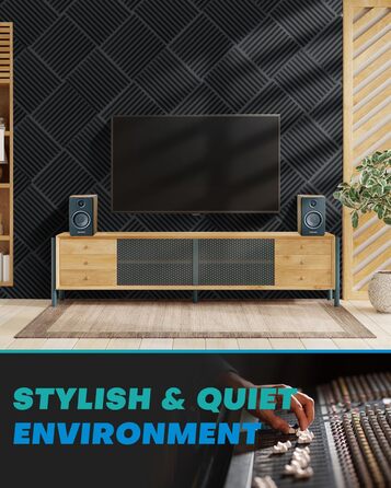 Акустичний поролон Knightsacoustic для звукоізоляції, панелі-поглиначі шуму 30x30x2.5 см, чорний (набір 52 шт) для студії звукозапису