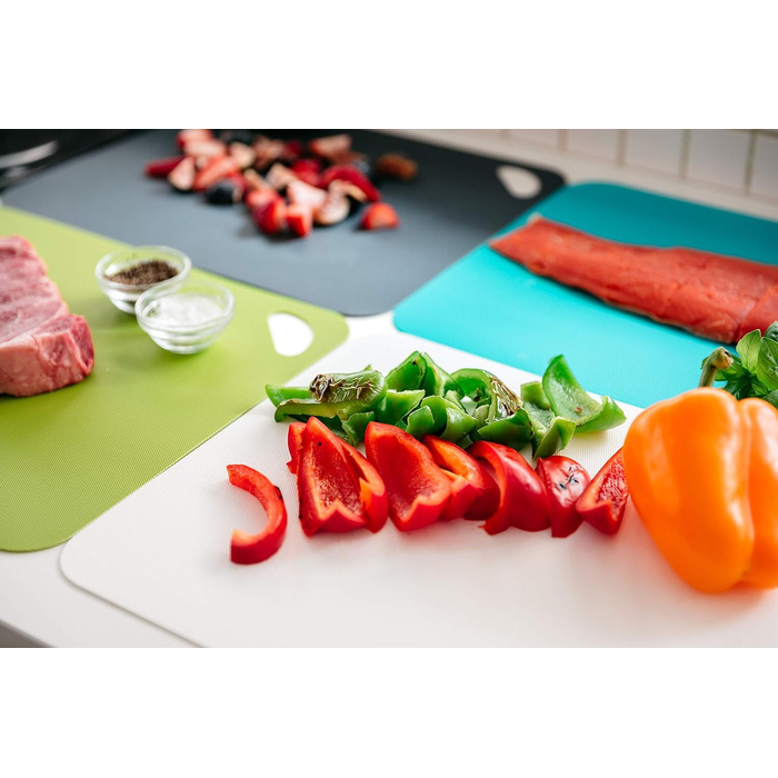 Килимок для обрізної дошки Dexas, 4 шт., 14 x 20 см, антиковзка, для кухні (сірий, червоний, білий, зелений)