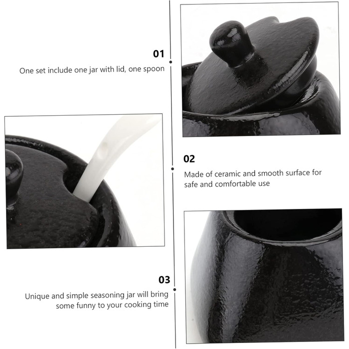 DOITOOL Sugar Bowl with Lid and Ceramic Sugar Bowl Porcelain Spice Jar Spice Container Sugar Container for Home Kitchen Coffee Bar Black