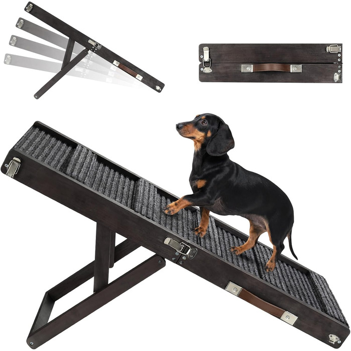 Pawaboo Рампа для собак, дерев'яна, регульована висота, 11.6'-22.4', для маленьких та середніх собак до 65 кг, протиковзка, для авто, ліжка, дивану (80x30 см, чорна)
