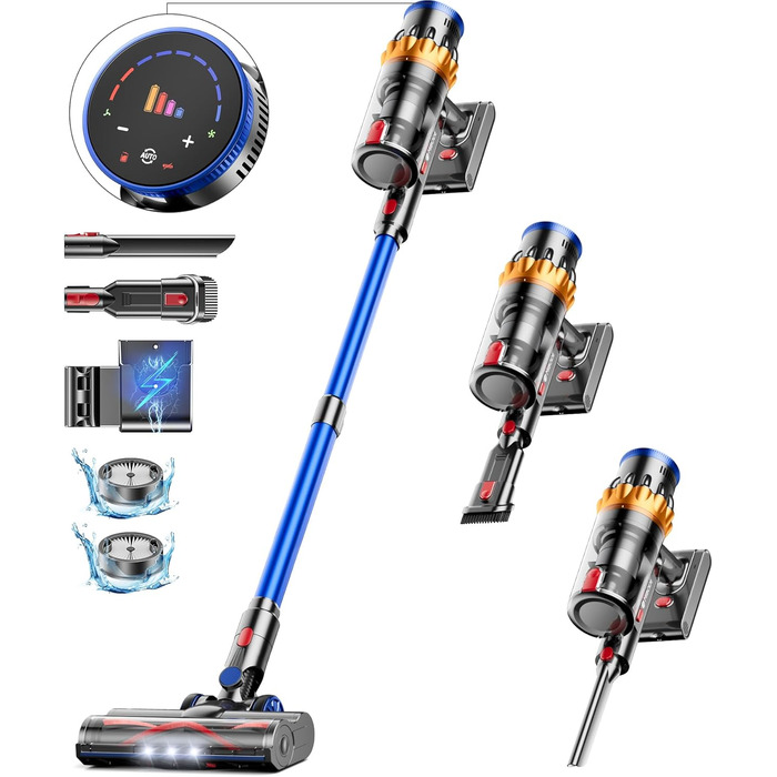 Акумуляторний пилосос MIBODE 45000Pa з дисплеєм, автоматичним режимом та насадкою для видалення шерсті тварин. Підходить для килимів та твердих поверхонь.