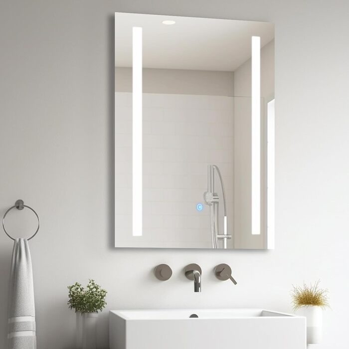 Дзеркало для ванної кімнати з підсвічуванням 70x50 см | LED дзеркало | IP54 вологостійке | Сенсорне керування | Настінне дзеркало | Горизонтальна/Вертикальна установка 6500K холодне біле світло (70x50cm-stil 2)