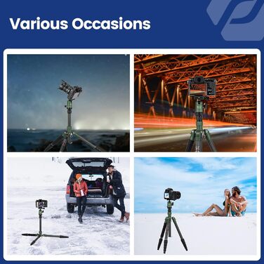 Fotopro 150см штатив для камери з вуглецевого волокна, компактний, з кульковою головкою, знімний монопод, швидка фіксація, до 8 кг, зелений