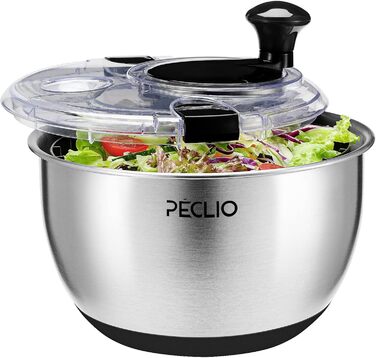 Large 4.5L Salad Spinner Stainless Steel 18/10 High-Quality with Transparent Lid, Non-Slip Bottom - Salad Spinner with Crank Mechanism - BPA-Free & Dishwasher Safe, Black