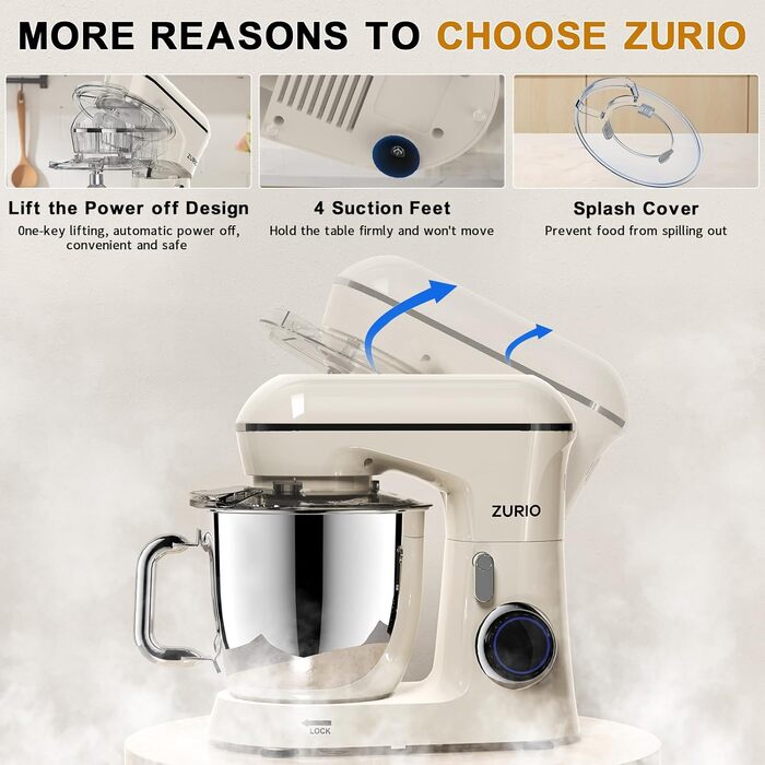 Stand Mixer, 1300W Zurio 5.5L Stand Mixer, 10-Speed Planetary Mixer, Robot Mixer with Quiet Dough Rising Function, Cream