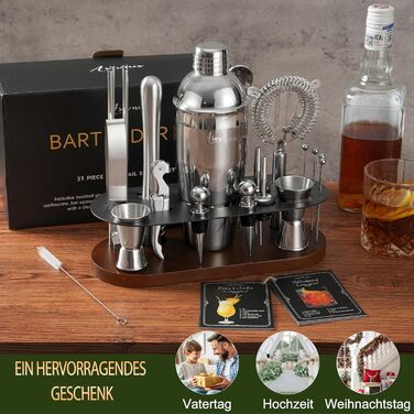 Набір бармена 23 предмети: шейкер, сито, ложка, мадлер, для дому, бару, вечірки | Набір для приготування коктейлів
