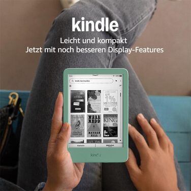 Amazon Kindle (останнє покоління) – найлегший та компактний електронний ридер з безвідблисковим екраном, швидким перегортанням сторінок та регульованою підсвіткою – 16 ГБ – колір matchagrün (Matchagrün)