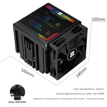 Кулер для процесора Thermalright Peerless Assassin 140 Digital White, двовежевий, 6 теплотрубок, 2 PWM вентилятори, з цифровим дисплеєм, для AM5, Intel LGA1851/1700