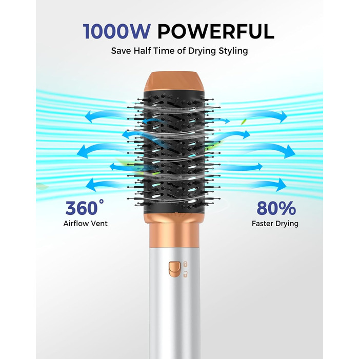 Фен-щітка 6 в 1 Airbrush Pro | Набір для укладки волосся - 1000W, круглі щітки, керлер, фен-щітка, фен, випрямляч | Для всіх типів волосся - блакитний (класичний білий)