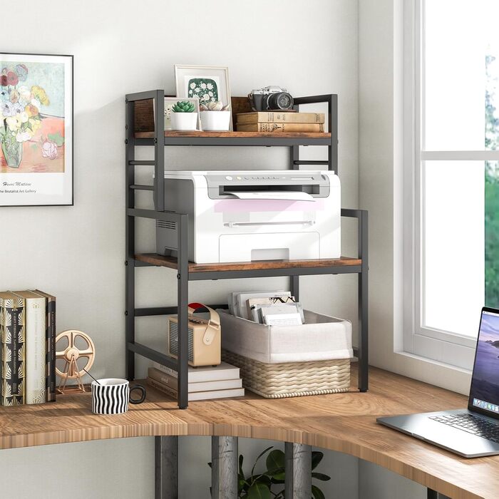 Полиця для мікрохвильової печі KOMFOTTEU 52x42x78 см, кухонна полиця з регульованими ніжками та захистом від перекидання, економна полиця для каструль, сковорідок, тарілок та мисок, коричнева