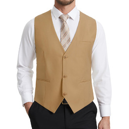 Жилет чоловічий HISDERN формальний елегантний бавовняний однотонний V-подібний виріз з кишенями для весілля, вечірки, бізнесу (S, Хакі)