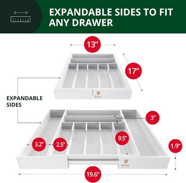 Органайзер для столових приладів ROYAL CRAFT WOOD з бамбука, 9 відділень (20x17.5 см), білий - тримач для ложок, виделок, ножів та кухонного приладдя