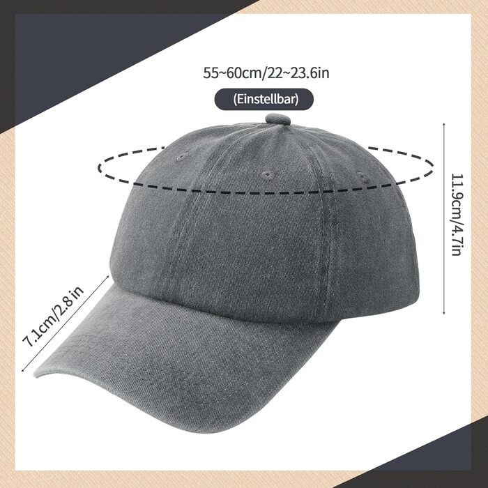 Кепка бейсболка для чоловіків та жінок, бавовна, регульована, унісекс, вінтаж, 3 шт. (світло-сірий, хакі, червоний)