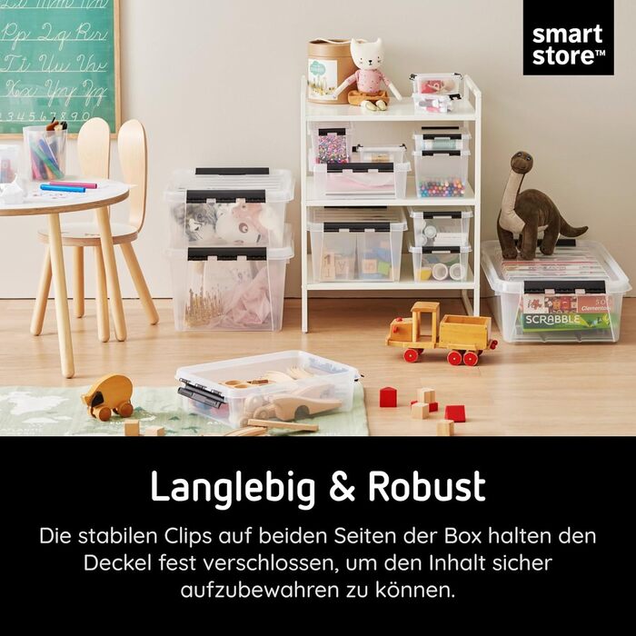 SmartStore - 10x Storage Box with Lid Classic (40x30x11cm) | Stackable Box with Lid | Food-Safe Plastic Box | Plastic Box with Lid & Reinforced Corners | 10 Year Warranty (14.0l, 10-Piece Set)