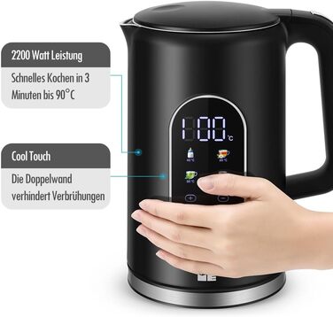 Електричний чайник ForMe з нержавіючої сталі, 1.7 л, регулювання температури 40-100°C, LED дисплей, функція підтримання тепла, BPA Free