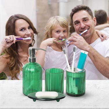 Umimile Bathroom Accessory Set, 6-Piece, Green Glass, Complete Toothbrush Holder, Cup, Lotion Dispenser, Soap Dish, Vanity Organizer, Aromatherapy Cup for Apartment, Bathroom Decor (Creen, 4 Pcs Bathroom Set)