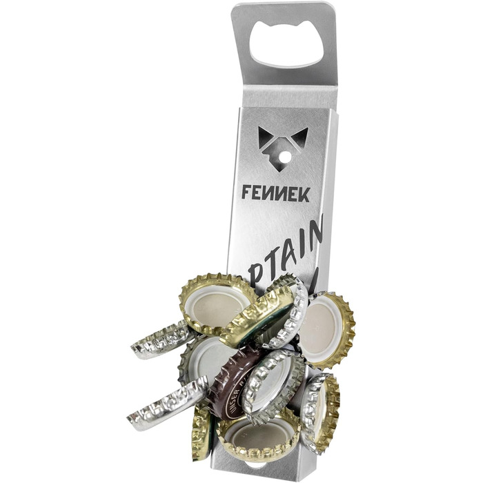 FENNEK Captain Cork | Bottle Opener | Integrated, super-strong magnet for up to 40 bottle caps | Easy mounting with adhesive tape or screws | made of stainless steel | Made in Germany