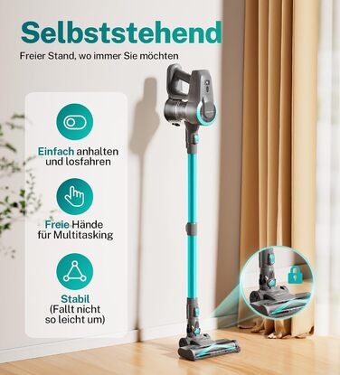 Акумуляторний пилосос 25000Pa, 175W, 50хв, бездротовий, з антизаплутувальною насадкою, самостійно стоячий, легкий, для килимів, твердих підлог, шерсті тварин (Цянь)