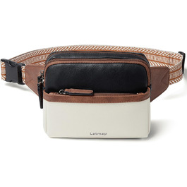 Women's Fanny Pack, Small Crossbody Bag for Women, PU Leather Theft-Proof Bag, Waterproof Waist Bag for Women, Hip Bag for Women for Outdoor Sports, Travel, Cycling (Beige with Black)